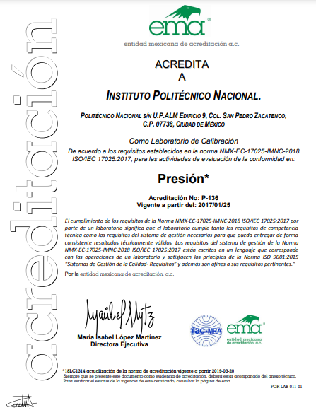 Tabla de Capacidad de Medición y Calibración P-136